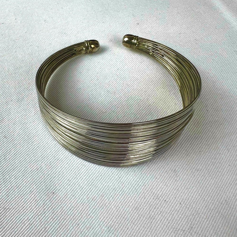 Silver tone stacked wire fan cuff bracelet